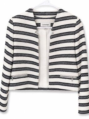 Calvin Klein Black & White Striped Cropped Blazer